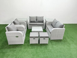 Fimous 8 Seater Outdoor Reclining Chair Love Sofa Set Rattan Garden Furniture Set Square Coffee Table 2 Stools 2 Side Table - thumbnail 1