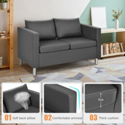 Costway Modern Pu Leather Sofa Chair Loveseat Single Armchair Couch 2 Seater Home Office - thumbnail 8