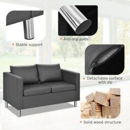 Costway Modern Pu Leather Sofa Chair Loveseat Single Armchair Couch 2 Seater Home Office - thumbnail 9