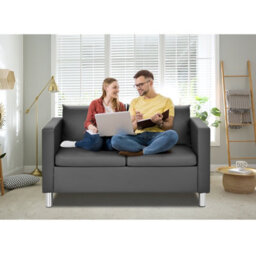 Costway Modern Pu Leather Sofa Chair Loveseat Single Armchair Couch 2 Seater Home Office - thumbnail 4