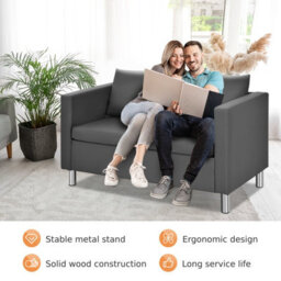 Costway Modern Pu Leather Sofa Chair Loveseat Single Armchair Couch 2 Seater Home Office - thumbnail 6