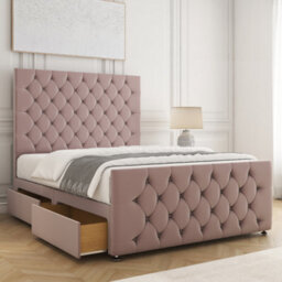Bsspoke Maya Divan Bed Set Pink Plush Velvet 54Inch Headboard & 20Inch Footboard 2 Drawers Same Side & Mattress In All Sizes - thumbnail 1