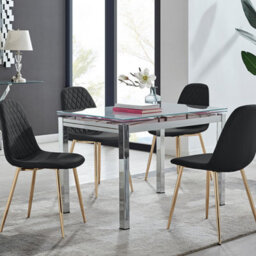 Furniturebox Uk Enna White Glass Extending Dining Table And 4 Black Corona Gold Leg Chairs - thumbnail 1