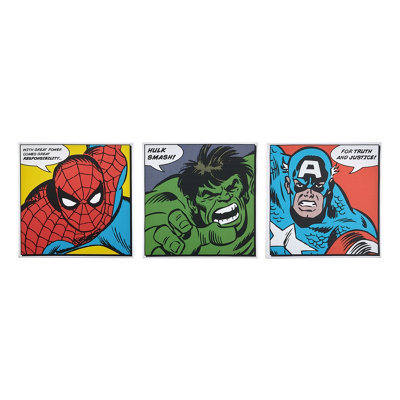 Marvel Faces Multicolour Wall Art, Set Of 3 (H)30Cm X (W)30Cm - image 1