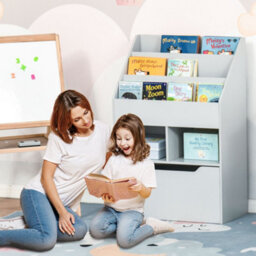 Homcom Kids Bookcase, Toy Box W/ Storage Drawer, Wheels For Bedroom - Grey