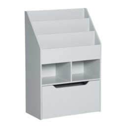 Homcom Kids Bookcase, Toy Box W/ Storage Drawer, Wheels For Bedroom - Grey - thumbnail 2