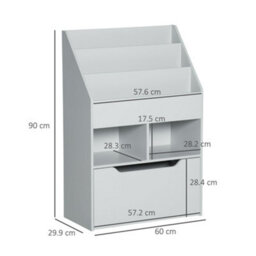 Homcom Kids Bookcase, Toy Box W/ Storage Drawer, Wheels For Bedroom - Grey - thumbnail 3