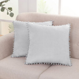 Deconovo 2 Set Poms Crushed Velvet Cushion Covers 55Cm X 55Cm Pillowcases For Bedroom With Invisible Zipper 22X22 Inches Baby Grey - thumbnail 1