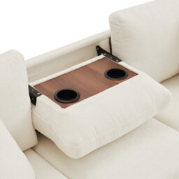 Abrihome Beige Chenille Corner Sofa Bed 205X205X85Cm, Pull-Out Ottoman, Reading Lamp, Usb-C & Hidden Fold-Out Table - thumbnail 3