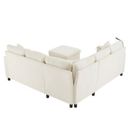 Abrihome Beige Chenille Corner Sofa Bed 205X205X85Cm, Pull-Out Ottoman, Reading Lamp, Usb-C & Hidden Fold-Out Table - thumbnail 5