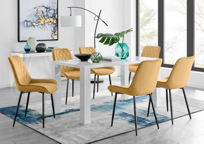 Furniturebox Uk Pivero 6 White Dining Table And 6 Mustard Pesaro Black Leg Chairs - image 1