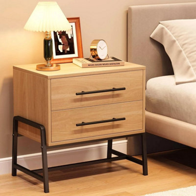 Dark Wood Nightstand With Drawers Wide Bedside Table Featuring Metal Legs - image 1