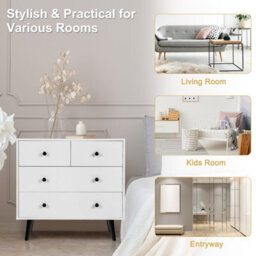 Costway 4-Drawer Dresser Chest Wooden Storage Drawer Cabinet Modern Beside Table - thumbnail 8