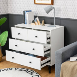 Costway 4-Drawer Dresser Chest Wooden Storage Drawer Cabinet Modern Beside Table - thumbnail 4