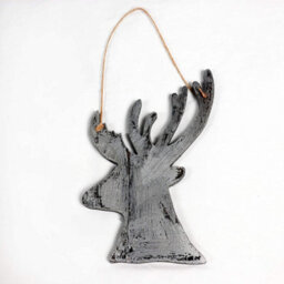 Shatchi 26Cm Silver Christmas Wooden Hanging Deer Wall Decoration Xmas Home Office Holiday Decorative Centrepiece - thumbnail 1