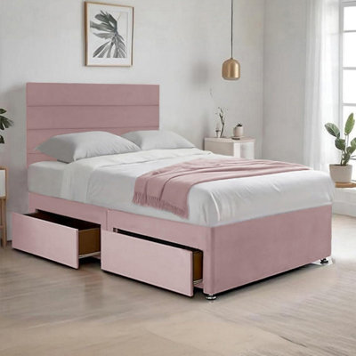 Pink Plush 6Ft Super King Size Bed With 20 Inch Headboard With Mattress And 2Drawers - image 1