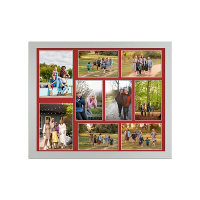 AK Frames 20X16 Silver Sleek Multi Photo Frame With Crimson Mount - Holds 9 Apertures (2X) 7X5, (7X) 6X4 Photos - image 1