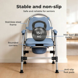Levede Folding Adjustable Metal Commode Chair For Bedroom Bedside Shower - thumbnail 5