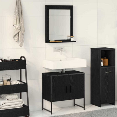Berkfield 2 Piece Bathroom Cabinet Set Black Oak Engineered Wood - image 1