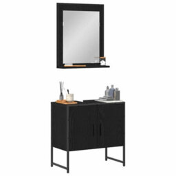 Berkfield 2 Piece Bathroom Cabinet Set Black Oak Engineered Wood - thumbnail 3