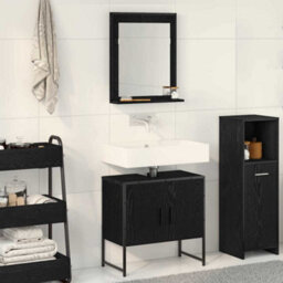 Berkfield 2 Piece Bathroom Cabinet Set Black Oak Engineered Wood - thumbnail 1