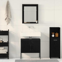 Berkfield 2 Piece Bathroom Cabinet Set Black Oak Engineered Wood - thumbnail 4
