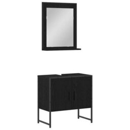 Berkfield 2 Piece Bathroom Cabinet Set Black Oak Engineered Wood - thumbnail 2