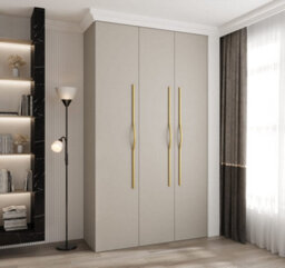Arte Elegant Cashmere Como Ii Hinged Door Wardrobe H2460mm W1400mm D500mm, Three Doors, Eleven Shelves, Two Hanging Rails, Gold Handles - thumbnail 2