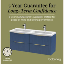 Balterley Fluted Front Wall Hung 4-Drawer Bathroom Vanity Unit With Double Basin, 1200mm, Satin Blue, Brushed Brass Handles - thumbnail 6