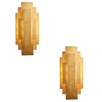 2 Pack Antique Gold Leaf Panel Wall Light - Twin G9 Led - Decorative Sconce - image 1