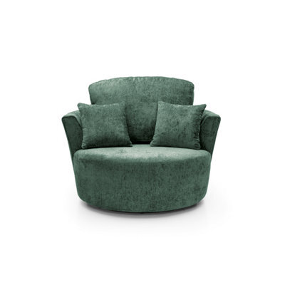 Abakus Direct Harriet Crushed Chenille Swivel Chair In Rifle Green - image 1