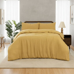 MHG Living Chunky Waffle Duvet Cover Set - Polycotton Blend, Button Fastening - (Double, Mustard) - thumbnail 2