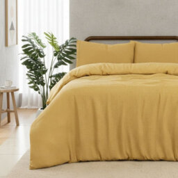MHG Living Chunky Waffle Duvet Cover Set - Polycotton Blend, Button Fastening - (Double, Mustard) - thumbnail 1