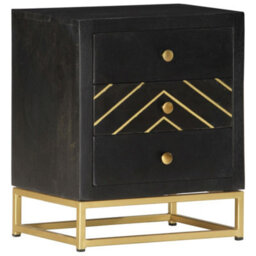 Berkfield Bedside Cabinet Black And Gold 40X30X50 Cm Solid Mango Wood - thumbnail 8