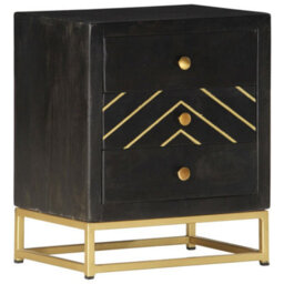 Berkfield Bedside Cabinet Black And Gold 40X30X50 Cm Solid Mango Wood - thumbnail 9