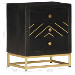 Berkfield Bedside Cabinet Black And Gold 40X30X50 Cm Solid Mango Wood - thumbnail 7
