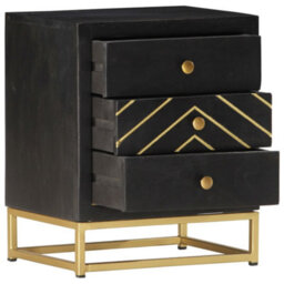 Berkfield Bedside Cabinet Black And Gold 40X30X50 Cm Solid Mango Wood - thumbnail 3