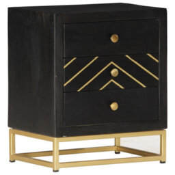 Berkfield Bedside Cabinet Black And Gold 40X30X50 Cm Solid Mango Wood - thumbnail 1