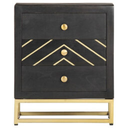 Berkfield Bedside Cabinet Black And Gold 40X30X50 Cm Solid Mango Wood - thumbnail 2