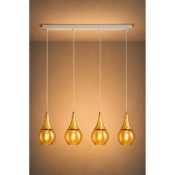 Luminosa Lighting Luminosa Lacrima Bar Pendant Ceiling Light White, Gold Amber Glass Shade 4X E27 - thumbnail 5