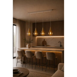 Luminosa Lighting Luminosa Lacrima Bar Pendant Ceiling Light White, Gold Amber Glass Shade 4X E27 - thumbnail 2