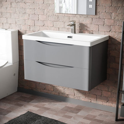 Nes Home Merton Matte Grey 800mm Wall Hung Drawer & White Basin Sink Vanity Unit - image 1