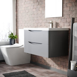 Nes Home Merton Matte Grey 800mm Wall Hung Drawer & White Basin Sink Vanity Unit - thumbnail 4