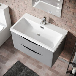 Nes Home Merton Matte Grey 800mm Wall Hung Drawer & White Basin Sink Vanity Unit - thumbnail 3