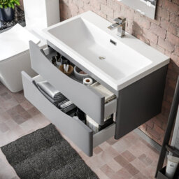 Nes Home Merton Matte Grey 800mm Wall Hung Drawer & White Basin Sink Vanity Unit - thumbnail 6