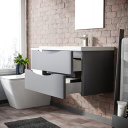 Nes Home Merton Matte Grey 800mm Wall Hung Drawer & White Basin Sink Vanity Unit - thumbnail 5