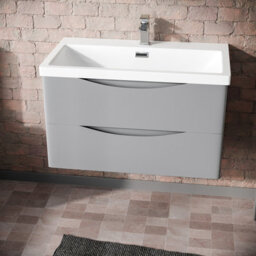 Nes Home Merton Matte Grey 800mm Wall Hung Drawer & White Basin Sink Vanity Unit - thumbnail 2