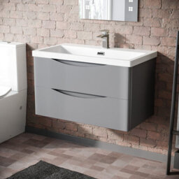Nes Home Merton Matte Grey 800mm Wall Hung Drawer & White Basin Sink Vanity Unit - thumbnail 1