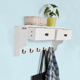 Sobuy Frg178-W, Wall Coat Rack Wall Display Storage Unit,white,w60Xd14.5Xh26.7 - thumbnail 9