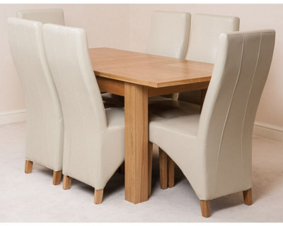 That's Furniture Hampton 120Cm - 160Cm Oak Extending Dining Table And 6 Chairs Dining Set With Lola Ivory Leather Chairs - image 1